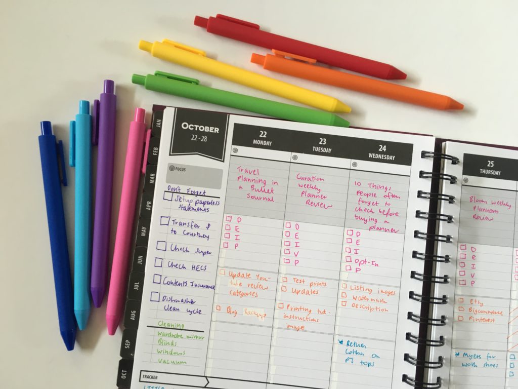 lucky life tools weekly planner review converting hourly planner into blog travel cleaning reminder don't forget rainbow spread kaco pure green gel pens