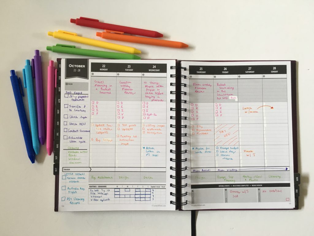 lucky life tools weekly planner review converting hourly planner into blog travel cleaning reminder don't forget rainbow spread kaco pure green pens
