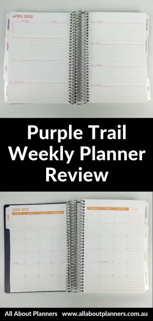 purple trail weekly planner review pros and cons monthly weekly horizontal vertical hourly blog wedding teacher student custom