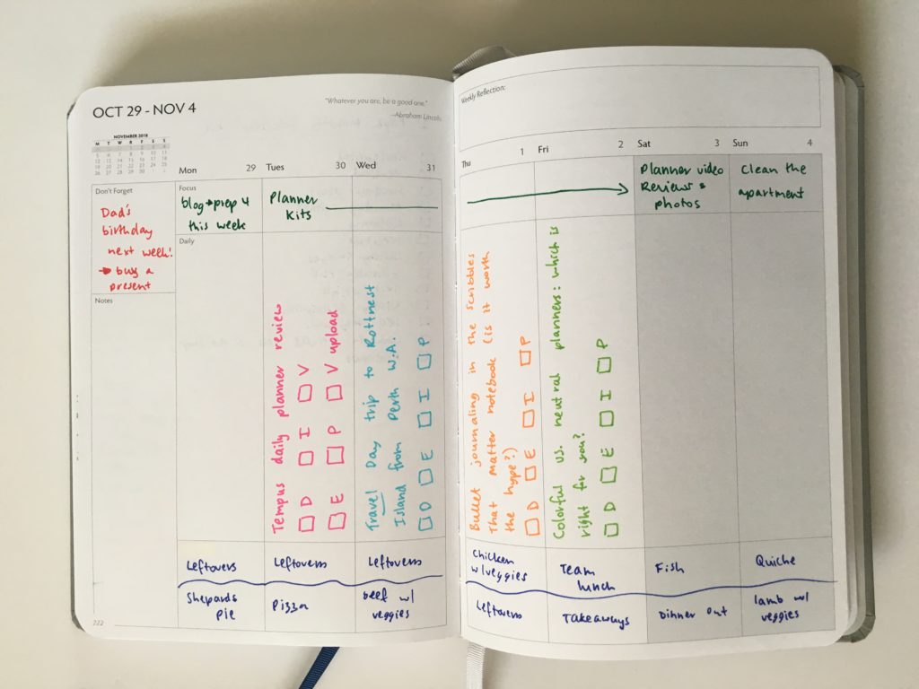 unbound weekly planner spread vertical pros and cons color coding rainbow