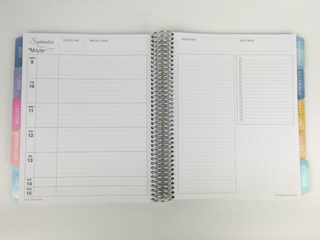 whistle and birch study planner layout student college horizontal lined notes and days checklist 2 page weekly spread list maker cheaper alternative to erin condren similar to plum paper
