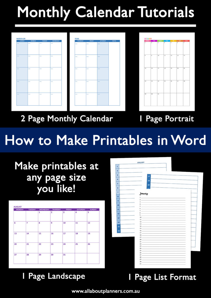 how to make a monthly calendar tutorial printable microsoft word editable template dates landscape portrait