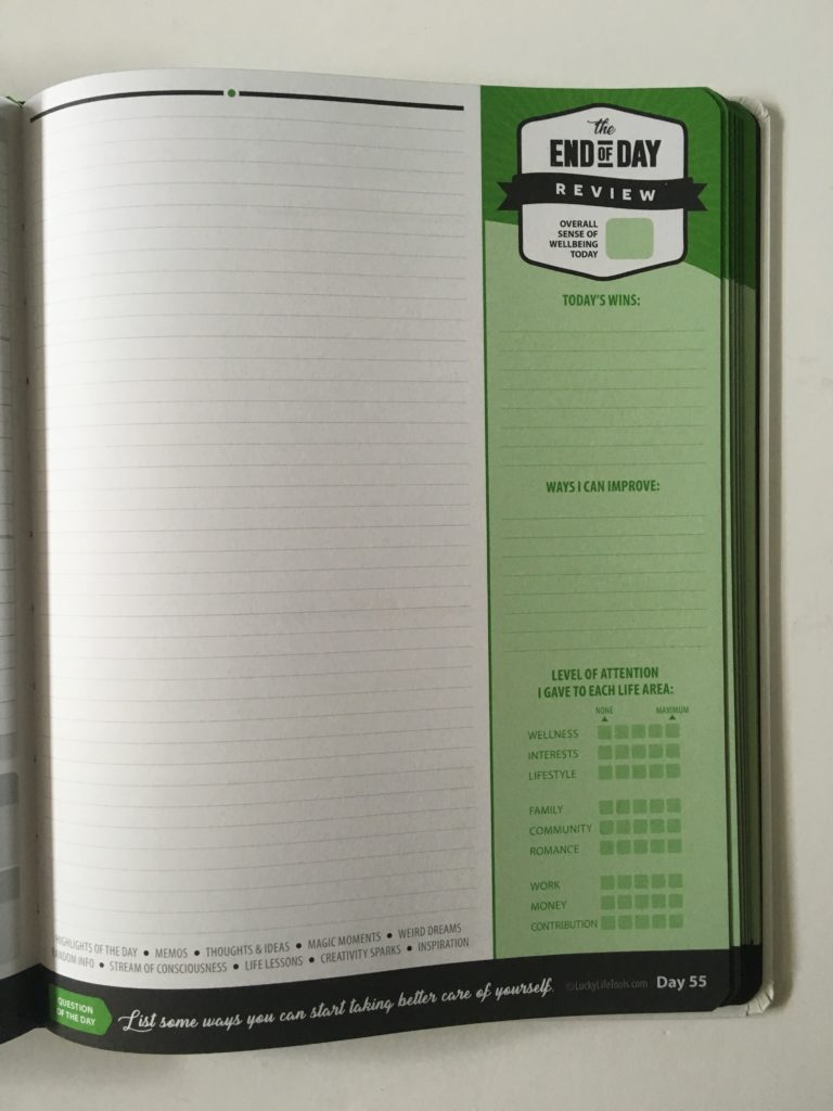 lucky life tools daily wellness journal planner review pros and cons hardbound schedule notes checklist health fitness reflection gender neutral