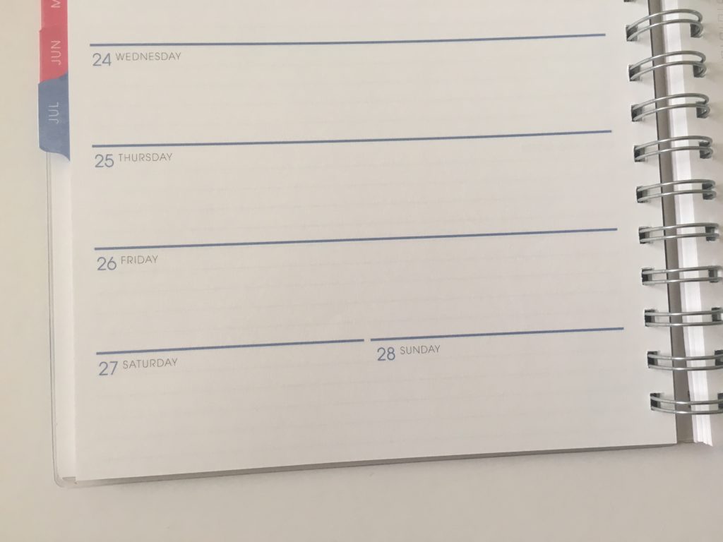 blue sky weekly planner review pros and cons horizontal spread combined saturday and sunday simple minimalist personalised