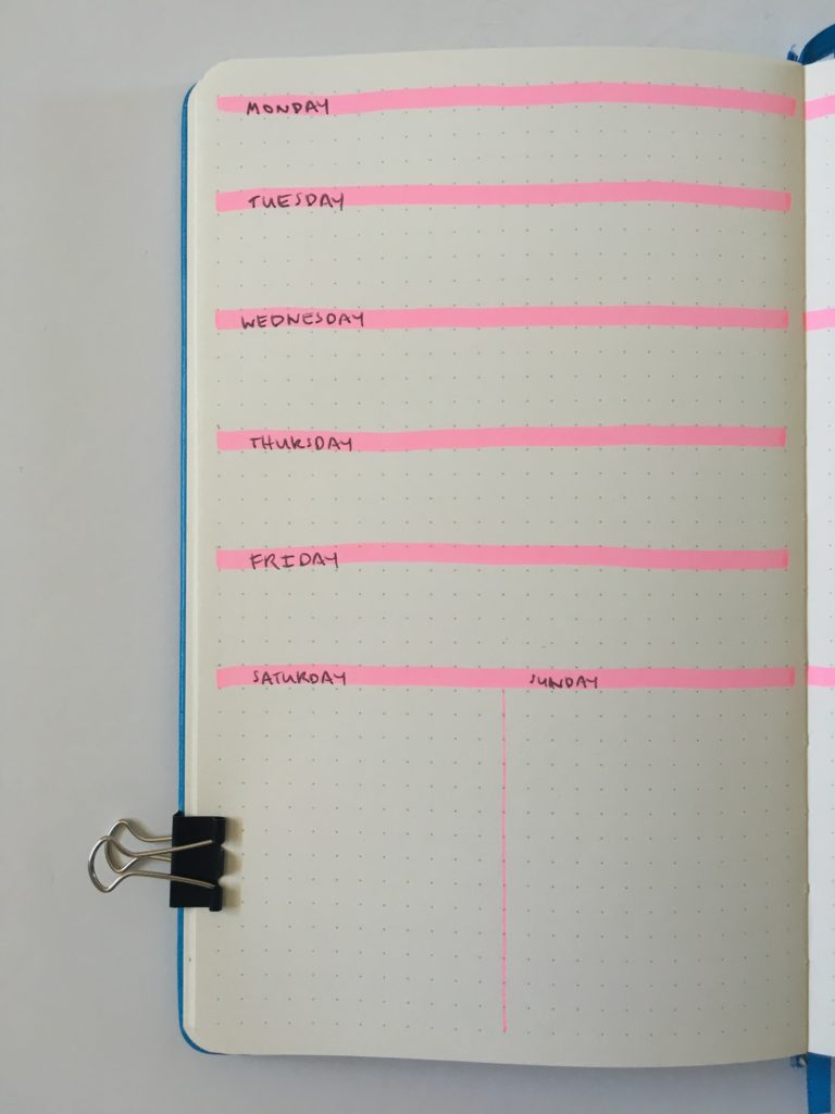 bujo layout 1 page weekly minimalist monday inspiration layout ideas highlighters simple decorating colorful