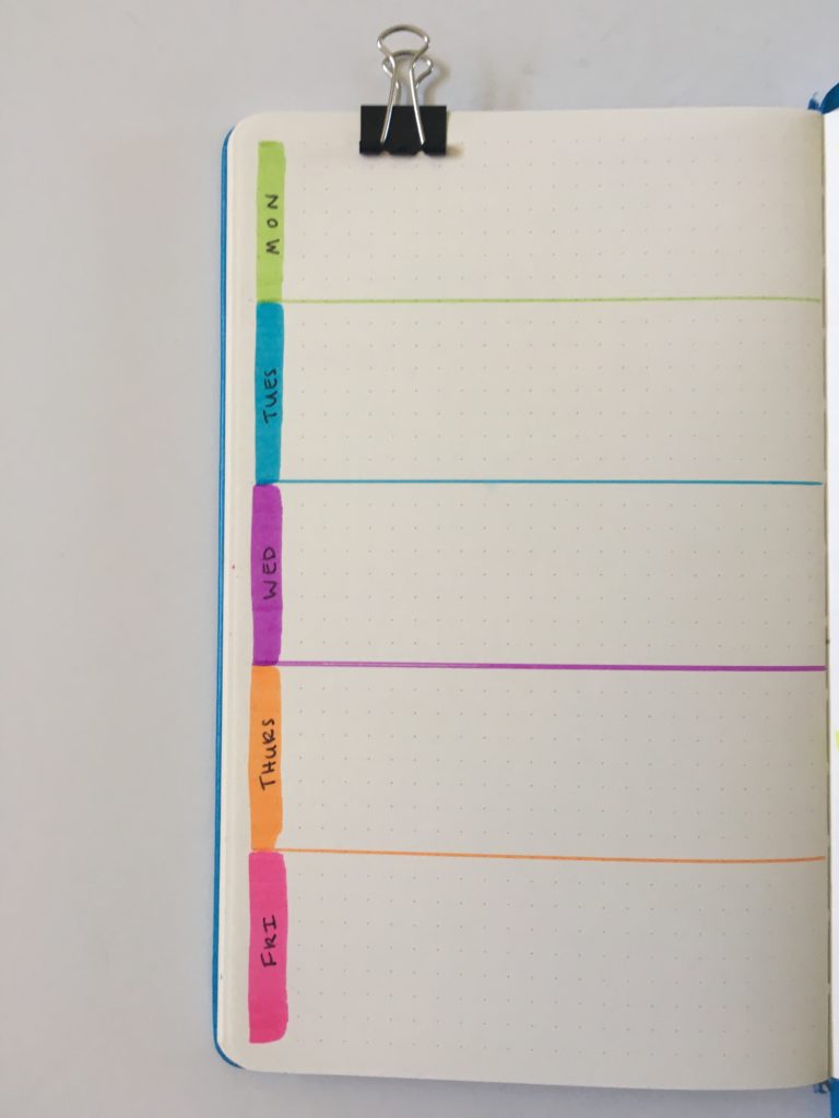 bullet journal tombow brush pen rainbow horizontal 1 page weekly spread inspiration ideas layout