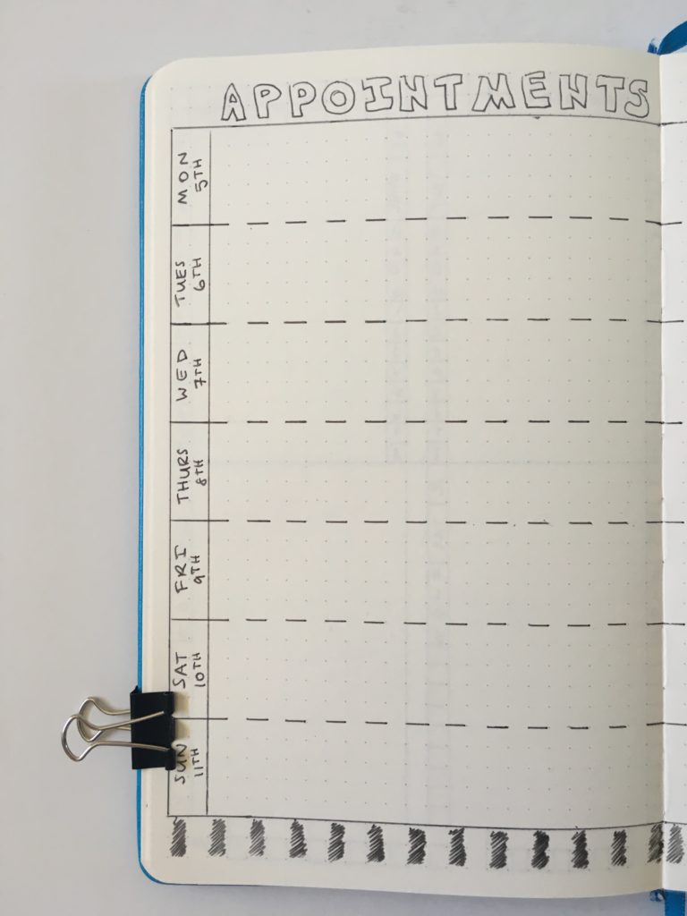 bullet journal weekly spread inspo monday diy inspiration minimalist black and white appointments