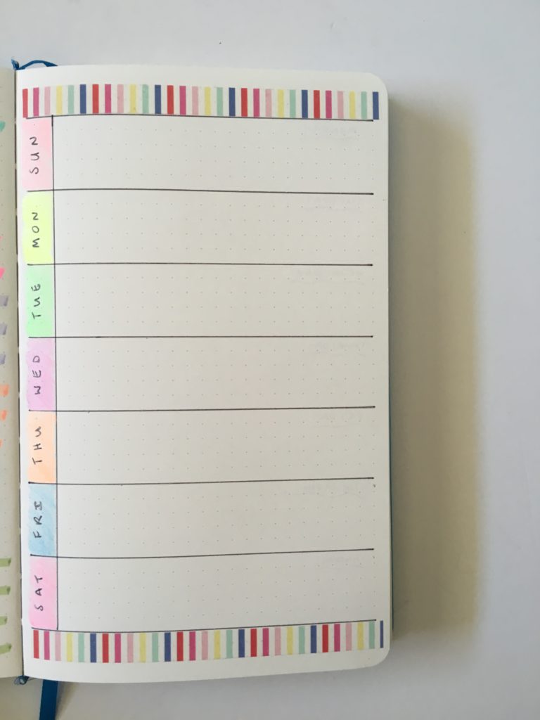 colorful weekly spread bullet journal bujo inspo layout diy monday start washi tape