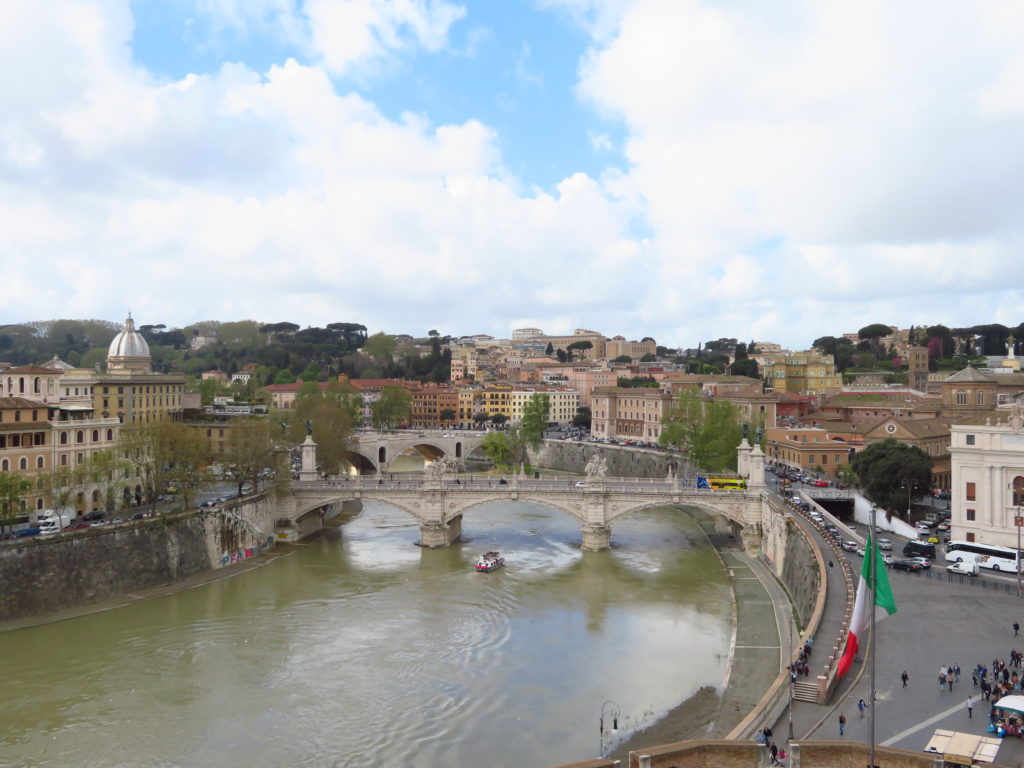 rome view from castel sant'angelo over vatican and Ponte Vittorio Emanuele II bridge