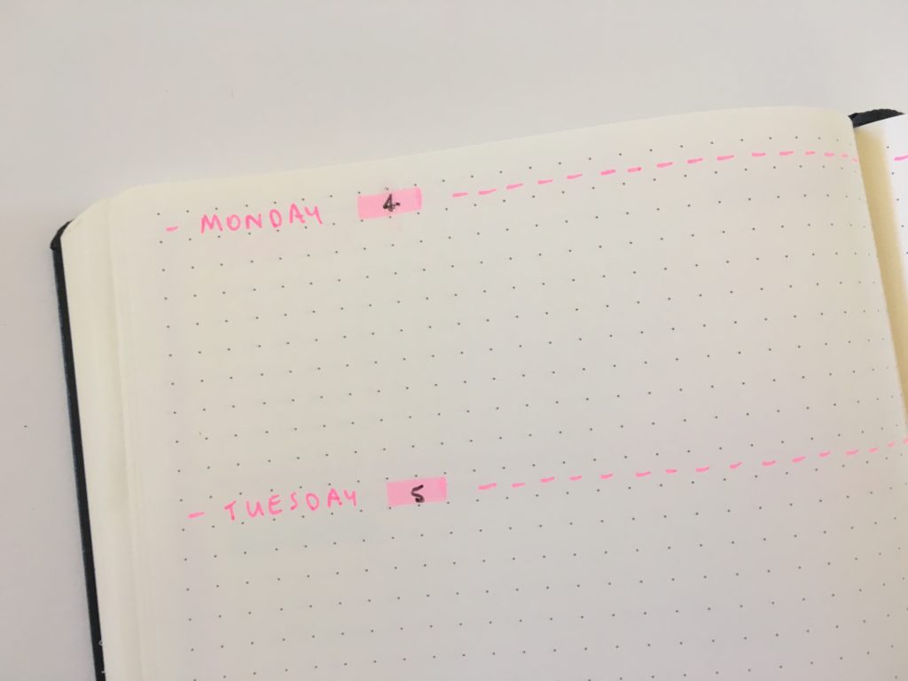 bullet journal highlighter spread 2 page weekly layout horizontal simple quick easy cheap affordable