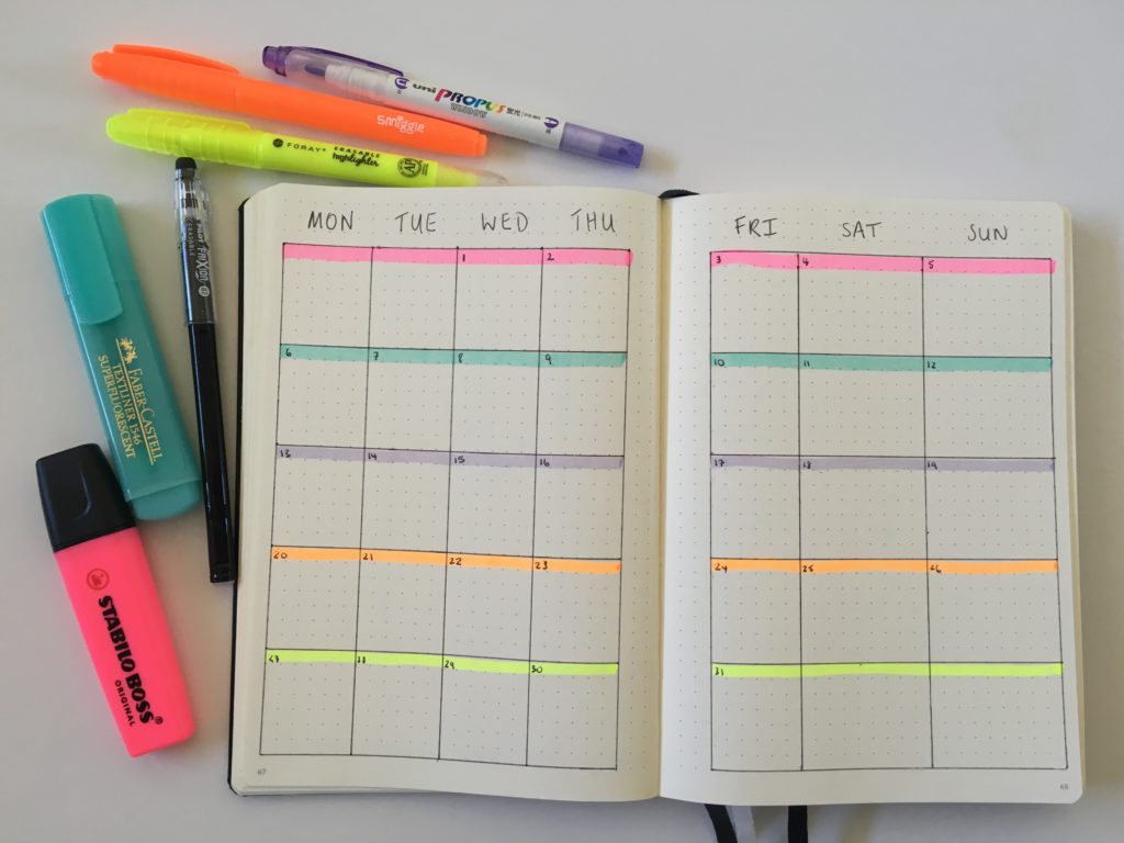 bullet journal monthly calendar highlighter color coding by week tips best no ghosting leuchtturm 1917 notebook review
