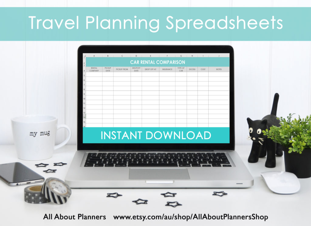 car rental comparison spreadsheet trip planning vacation organizer excel template instant download