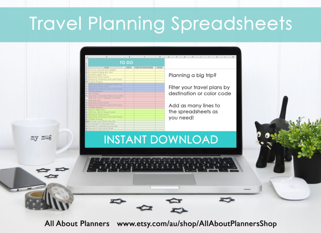 travel planning spreadsheet checklist to do list organizer research color coding