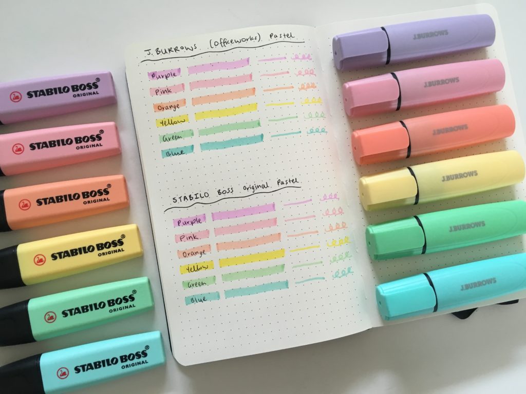 stabilo boss pastel versus j burrows officeworks australia cheap versus expensive highlighters dupe alternative recommended swatches bullet journal