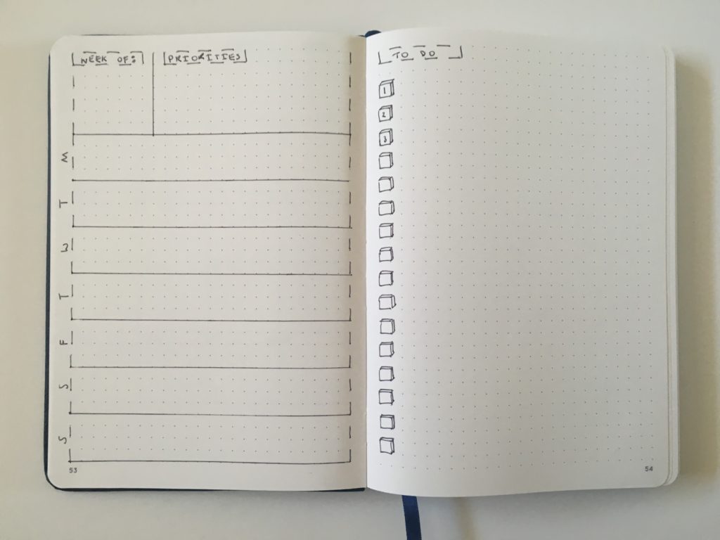 bullet journal 2 page weekly spread simple layout ideas 7 day week checklist