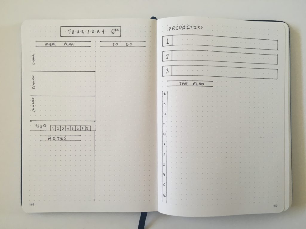bullet journal daily log layout bullet journal simple minimalist priorties hourly schedule plan bar bujo