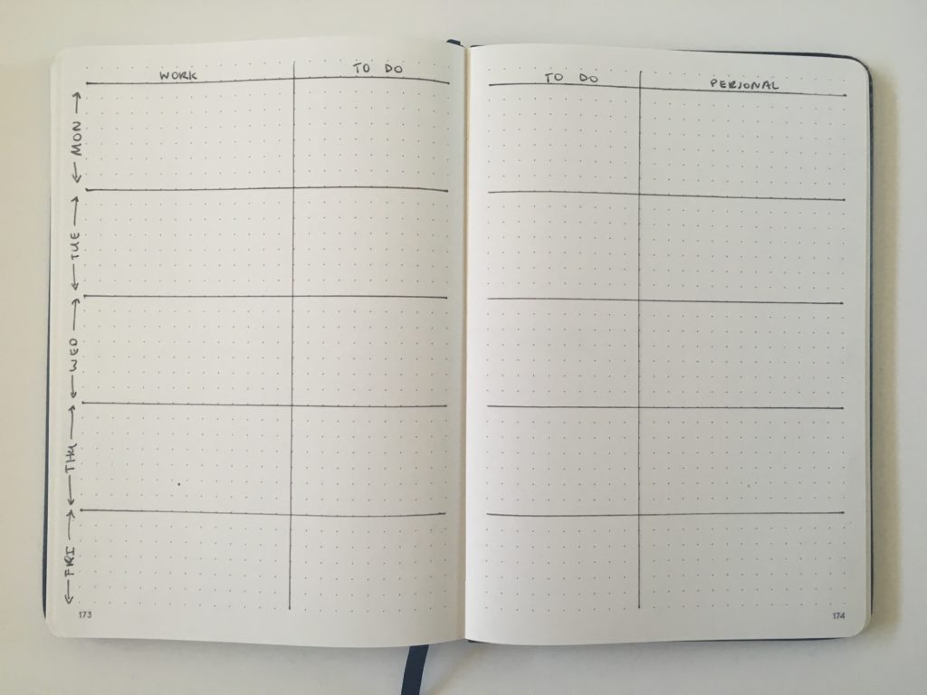 bullet journal work and personal weekly spread layout ideas for bujo simple minimalist quick