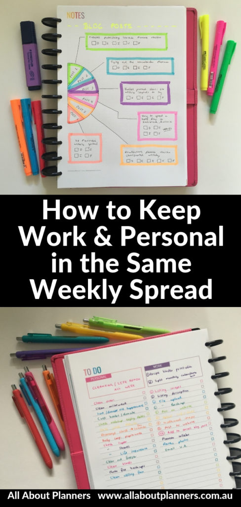 how to keep work and personal in the same weekly spread bullet journal pie graph chart planner rainbow color coding checklists