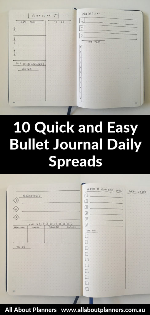 quick and easy bullet journal daily spread layout ideas inspiration tips simple minimalist day to a page checklist functional