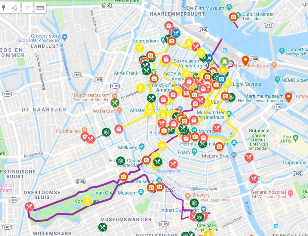 amsterdam photo stop restaurants walking route map plotting using google my maps itinerary