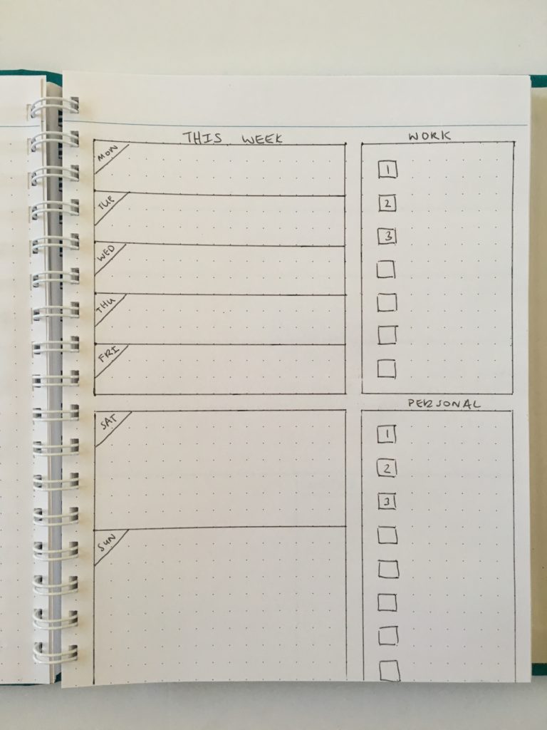 bullet journal layout 1 page weekly spread work personal in the same spread simple functional bujo decorating ideas