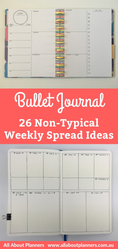 bullet journal weekly spread non typical creative 2 page layout sunday monday start school horizontal checklist work personal