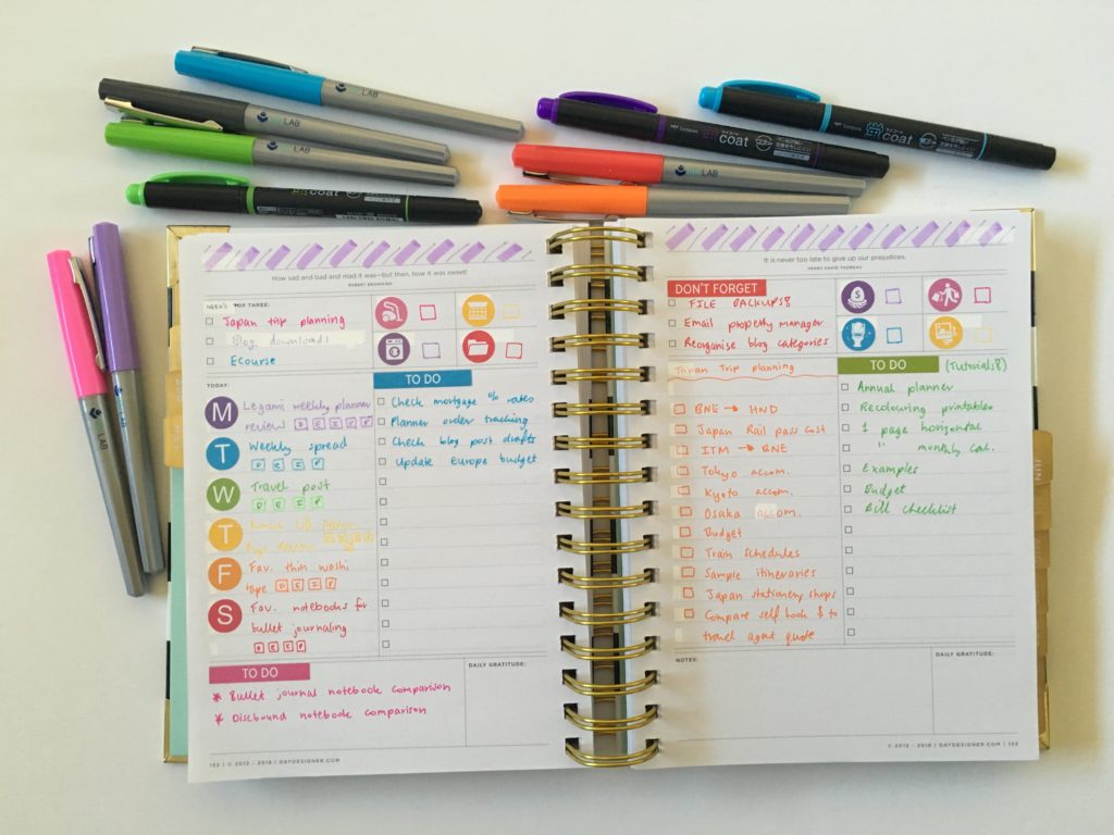 day designer hack from daily to a weekly spread inklab fineliner pens rainbow planner stickers simple minimalist list maker icons routine tasjs