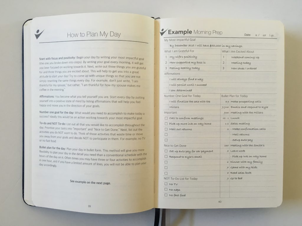 how to use the crazy goals planner morning prep day to a page