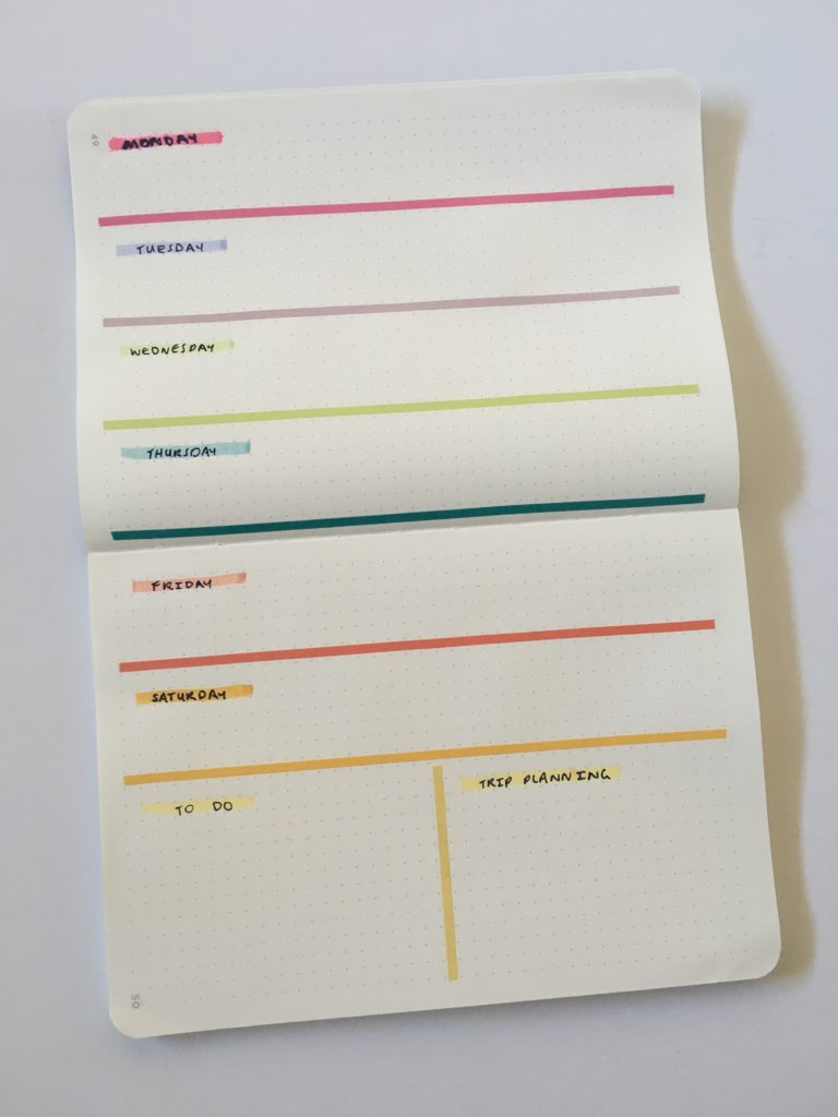 landscape page orientation weekly spread bujo northbooks 5 day week mambi thin washi tape rainbow dong-a twin highlighter marker