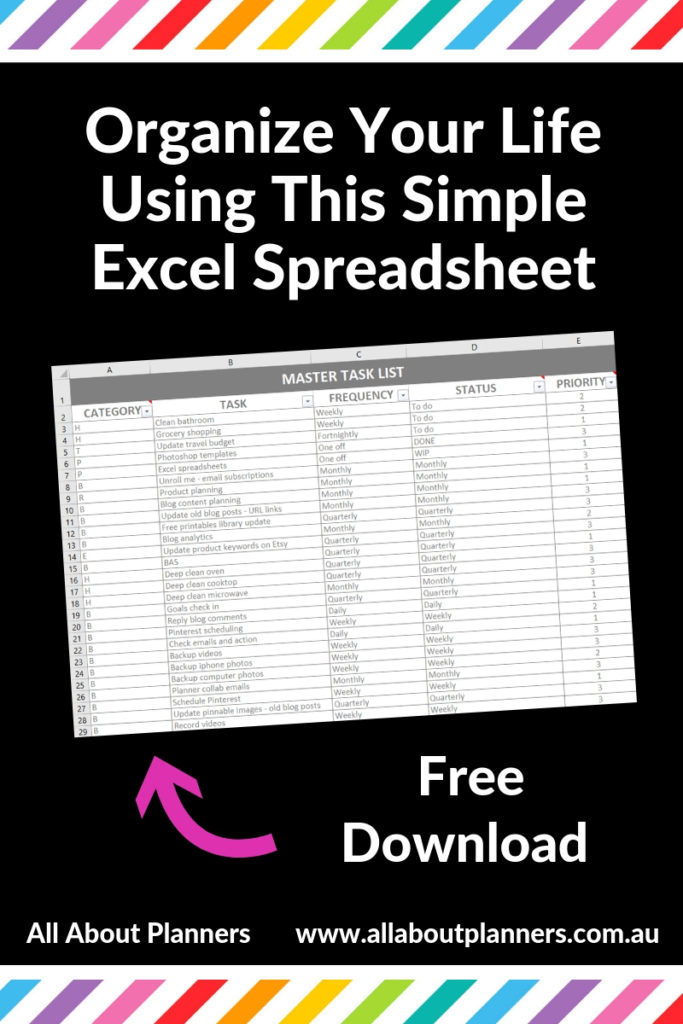 master task list excel organizer how to keep track of everything in your life using 1 simple spreadsheet can be used in google