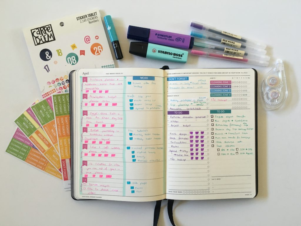 mi goals planner spread goals planning color coded lists highlighter muji gel pens simple quick carpe diem date dot stickers