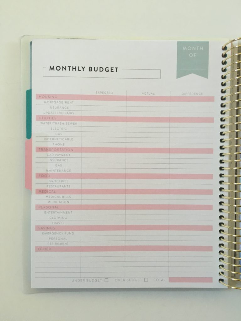 recollections planner monthly budget income expenses tracker