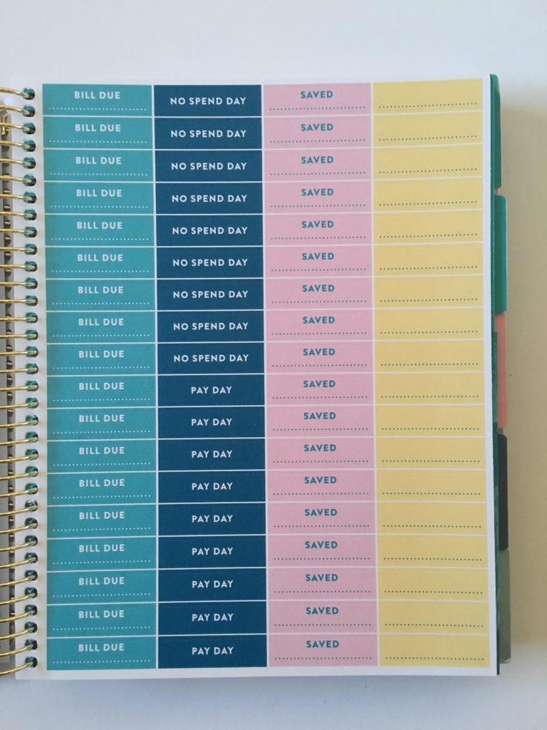 recolllections budget planner stickers bill due colorful rainbow no spend day payday savings