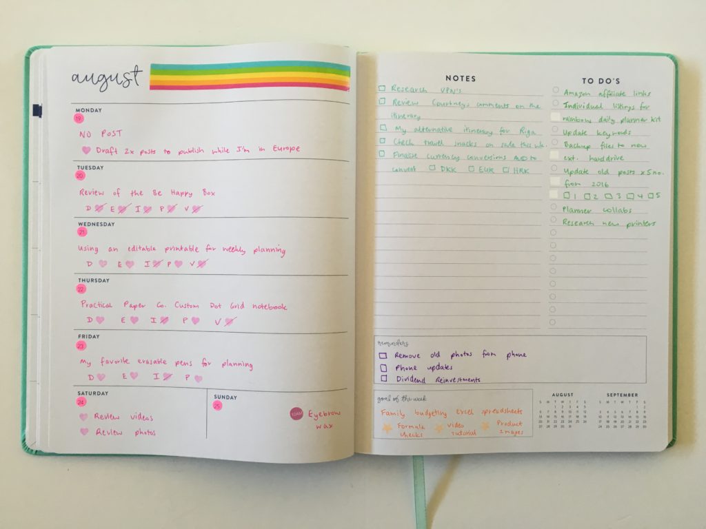 colorful weekly spread in the eccolo planner