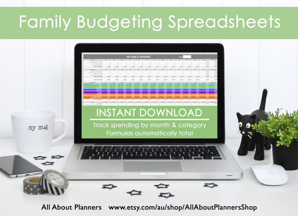 family budgeting spreadsheets rainbow color coded expenses breakdown by month automatic formulas excel spreadsheets