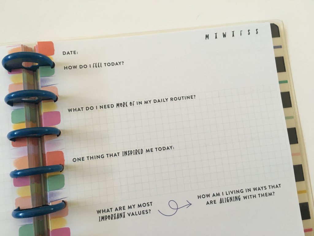 happy planner wellness journal day to a page dot grid review questionaire