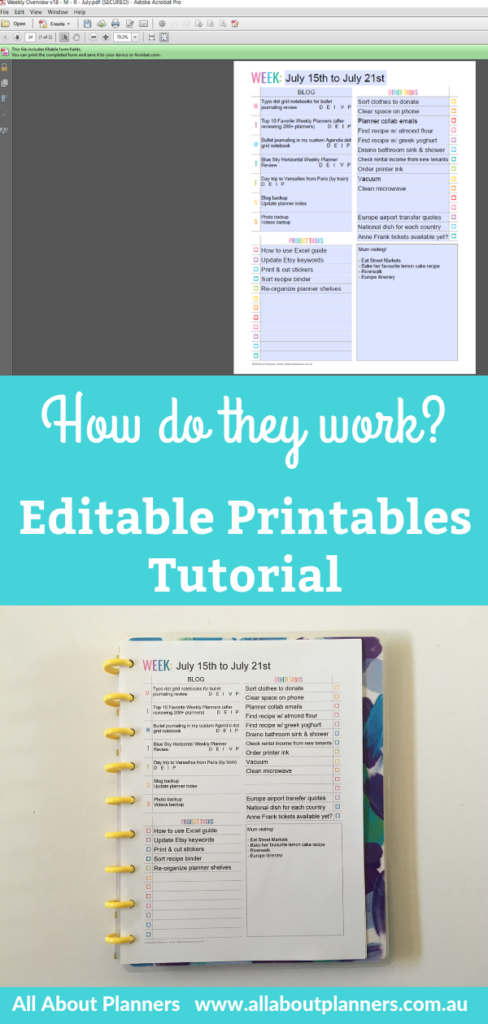 how do editable printables work video tutorial weekly planner diary agenda organizer all about planners diy