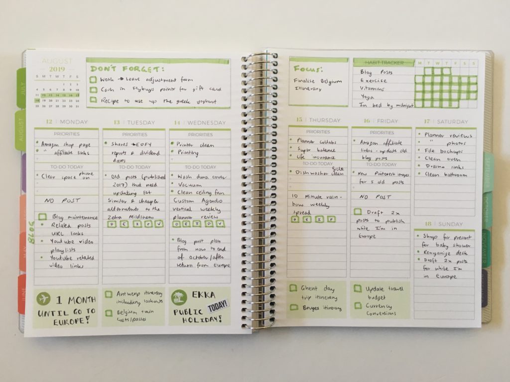 plum paper vertical priorities weekly spread green theme simple minimalist quick easy zebra mildliner all about planners