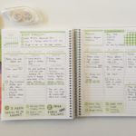 Green themed spread in the Plum Paper Vertical Priorities Weekly planner
