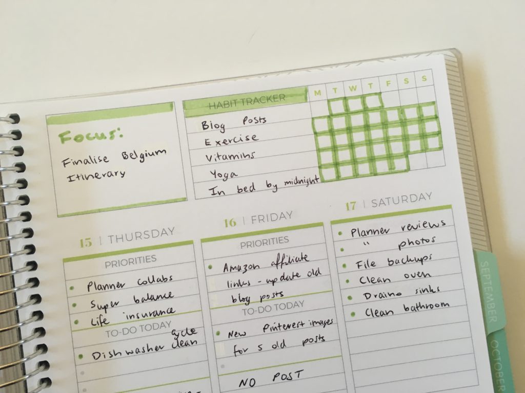 plum paper vertical priorities weekly spread including habit tracker