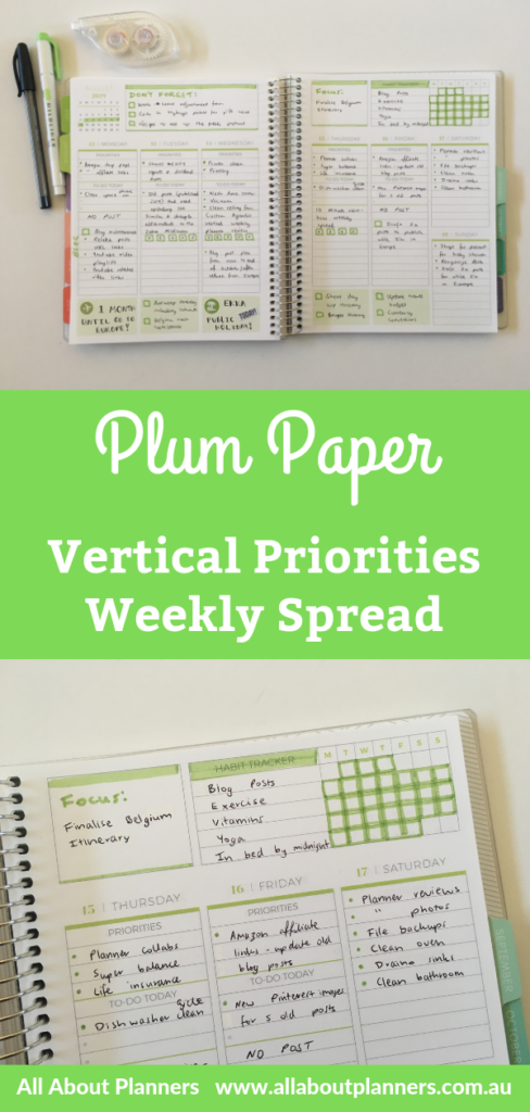 plum paper vertical weekly priorities spread green theme simple minimalist zebra mildliner black ballpoint pen quick easy