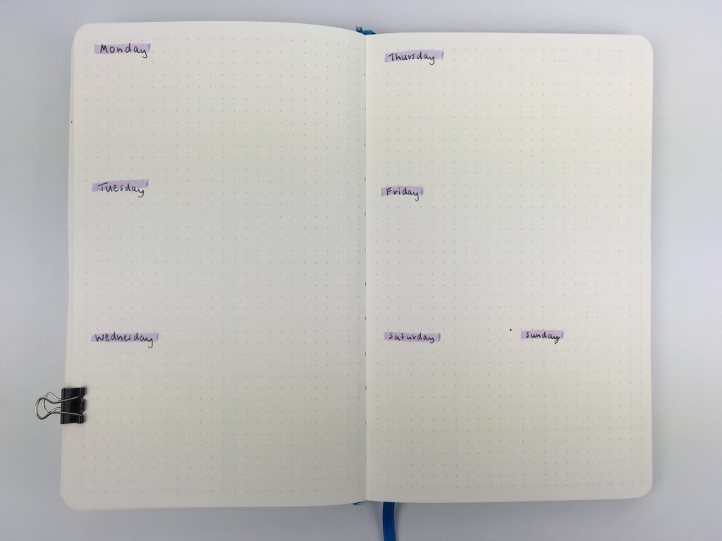 simple bullet journal weekly spread monday start zebra mildliner highlighters functional minimalism art notebook review tips inspo