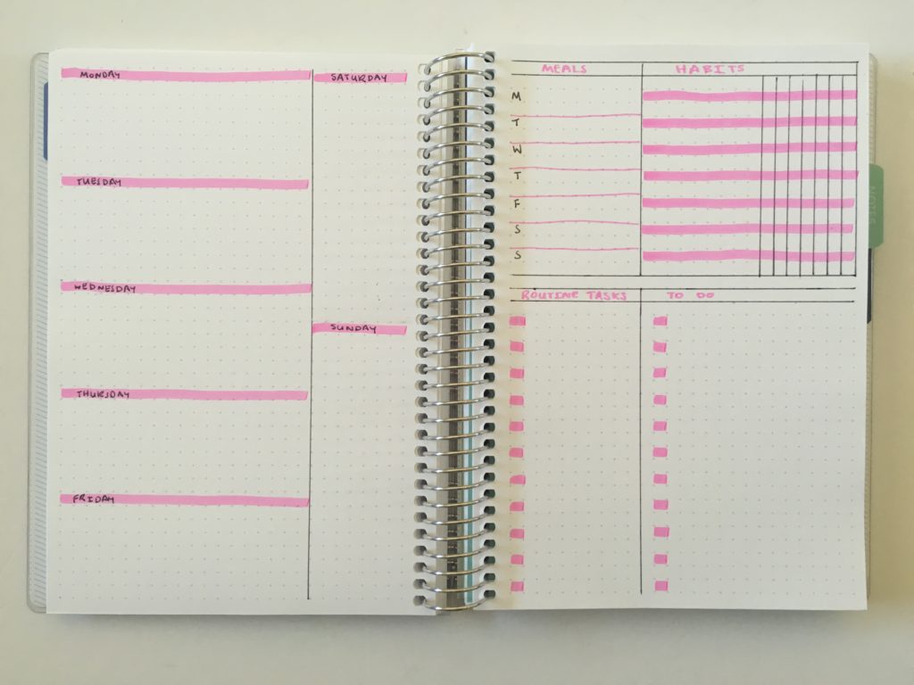 bullet journal weekly spread highlighters colorful simple quick easy minimalist monday start checklist decorating