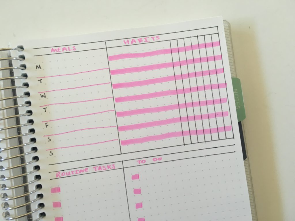 bullet journal weekly spread highlighters colorful simple quick easy minimalist monday start checklist decorating frixion highlighters