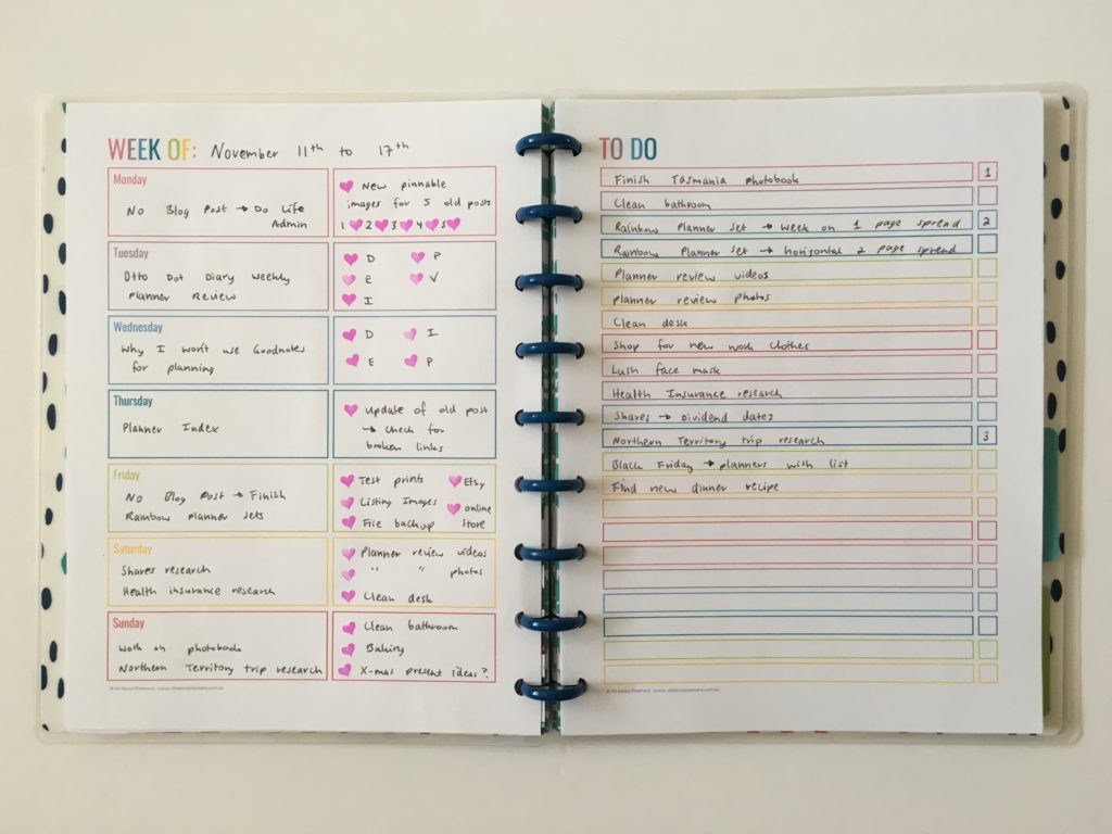 happy planner classic size printables resized rainbow 1 page weekly spread checklist blog planning layout