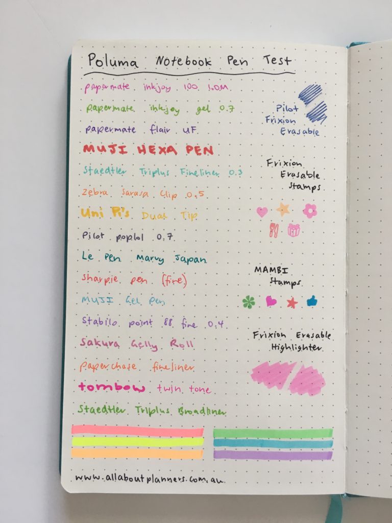 poluma dot grid notebook pen testing ghosting bleed through paper quality