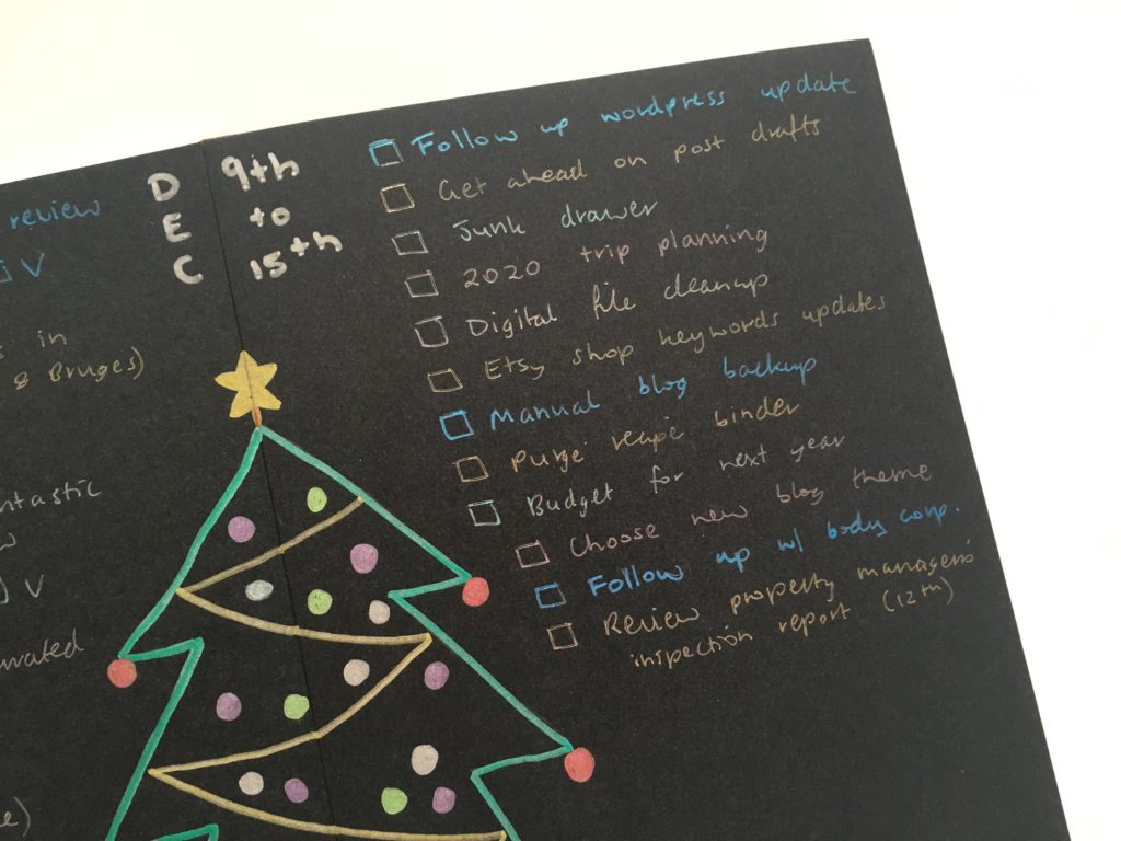 christmas weekly spread checklist black paper