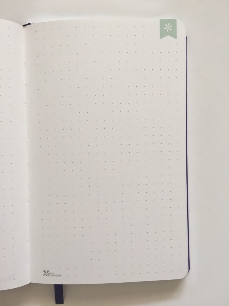 erin condren bullet journal notebook review 5 x 8 inches purple silver foil edging bright white paper bujo