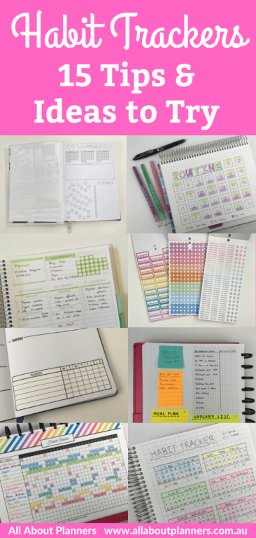 habit tracker tips and ideas to try spread layout inspiration monthly weekly colorful stickers highlighters sticker notes bullet journal-min
