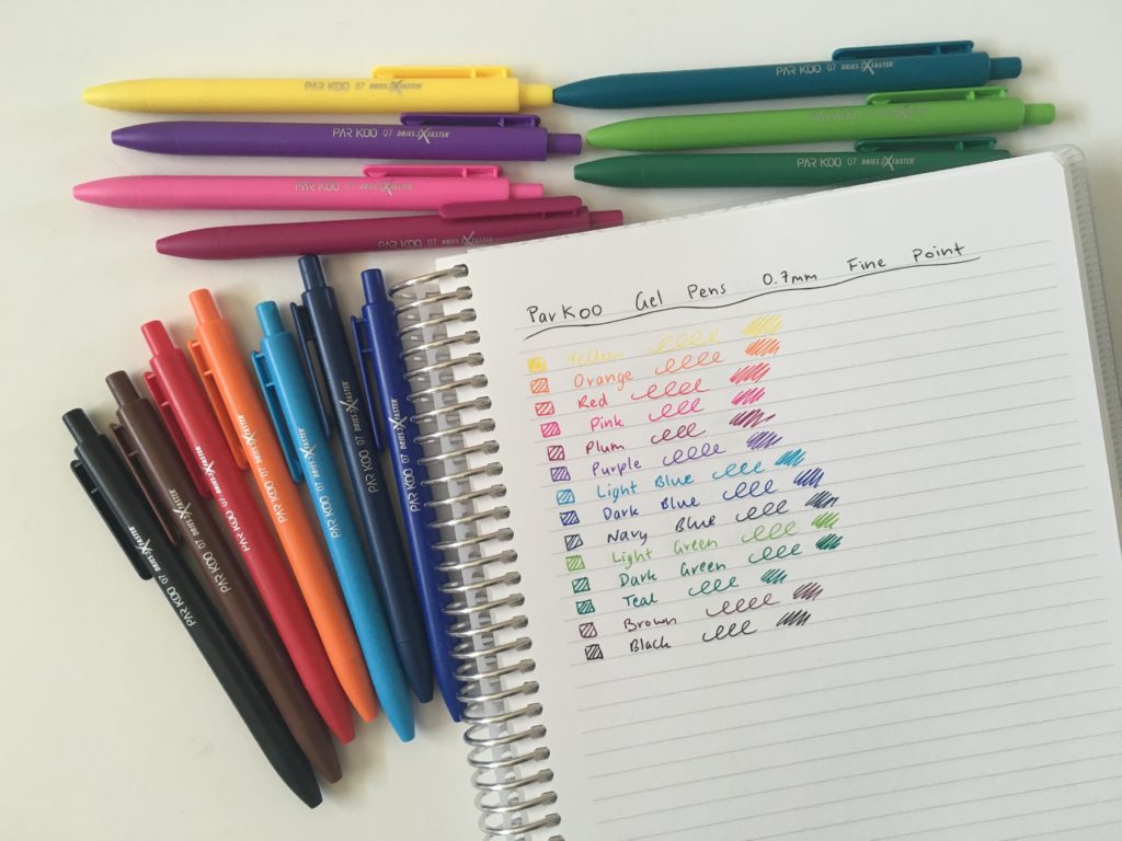 parkoo pen testing in my plum paper notebook rainbow gel pens retractable 14 colors